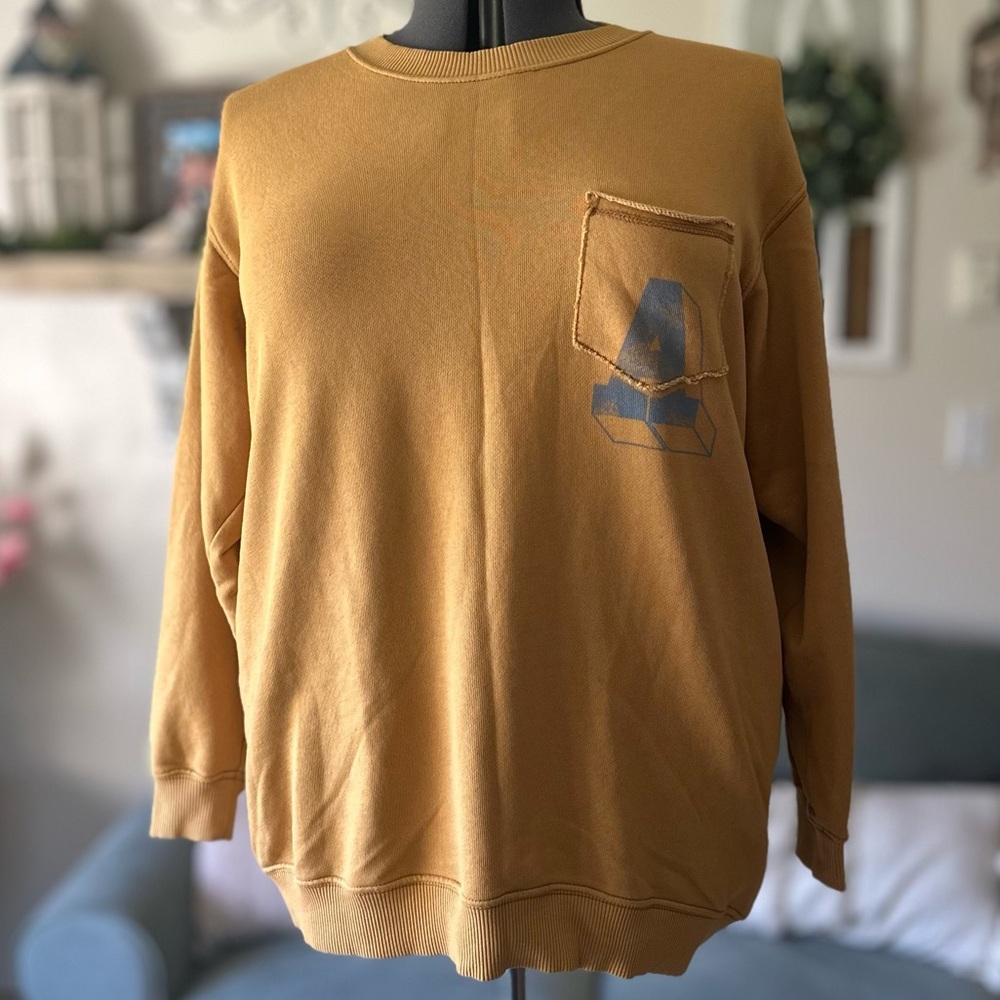 Aerie Women's Mustard Crewneck Sweater with Pocket